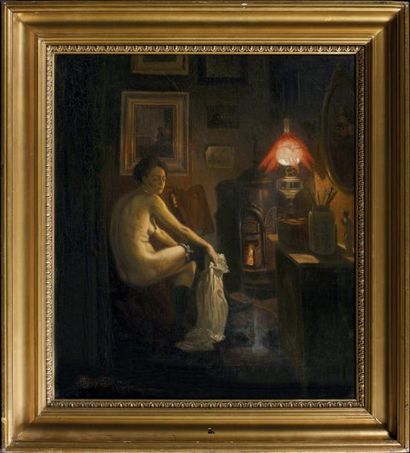 Hans Sorensen LUND (XIX-XXe siècle) Modèle dans l'atelier Huile sur toile, signée...
