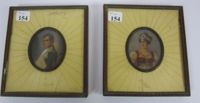 null Deux miniatures sur carton representant Napoleon et Josephine. L'une signee...