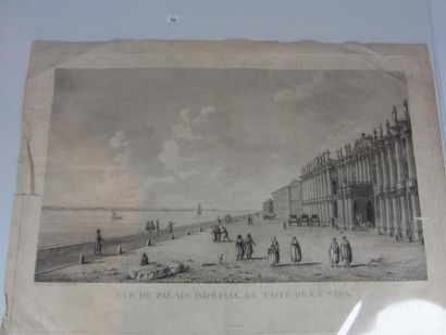 null Vue du palais imperial du cote de la Neva. Estampe. Circa 1810. Dessinee et...