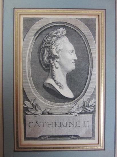 null Gravure representant Catherine II. Gravure du profil de Catherine II. Large...