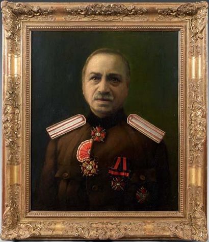 null Epoque de la premiere Guerre Mondiale. Portrait d'un Colonel Huile sur toile...
