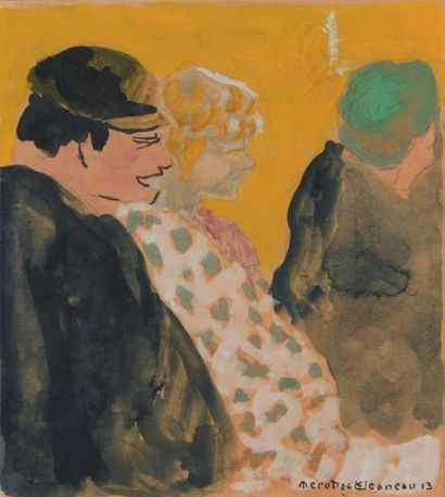 Alexis MERODACK-JEANEAU (Angers 1873 - 1919) Les trois amis Crayon noir et aquarelle,...