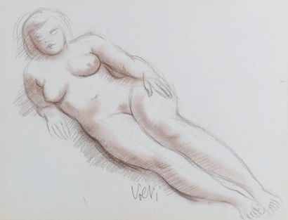 ANTONIUCCI VOLTI (1915-1989) Nu allongé Crayon brun, signé en bas. 26 x 35 cm