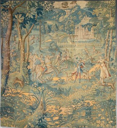 null Grand fragment de tapisserie, laine et soie, Audenarde, fin du XVIe siècle,...