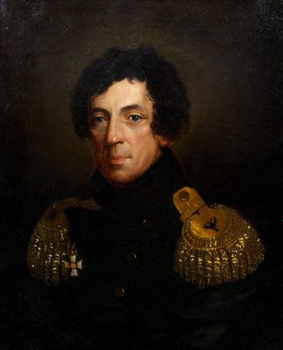 École RUSSE du XIXe siècle Portrait d'un amiral russe, règne d'Alexandre Ier. Huile...
