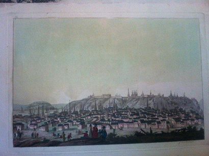 null Estampe rehaussée. Vue de Tobolsk. 1818. D'après une gravure de Johann Berkhan...