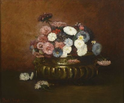 Joseph BAIL (1862-1921) Bouquet de fleurs dans une jardinière Huile sur toile, signée...