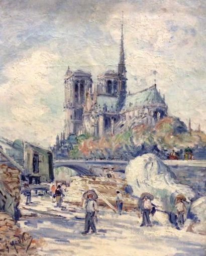 ZANAROFF (1885-1966)Gustave MADELAIN (1867-1944) Notre-Dame vue des quais Huile sur...