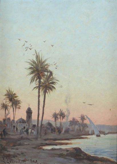 Léon Adolphe LEGENDRE (actif au XIXe siècle) Paysage oriental, 1899 Huile sur toile,...