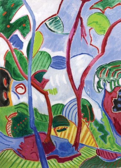 Jacques PONS (né en 1936) Paysage aux arbres Huile sur toile, signée en bas à gauche....