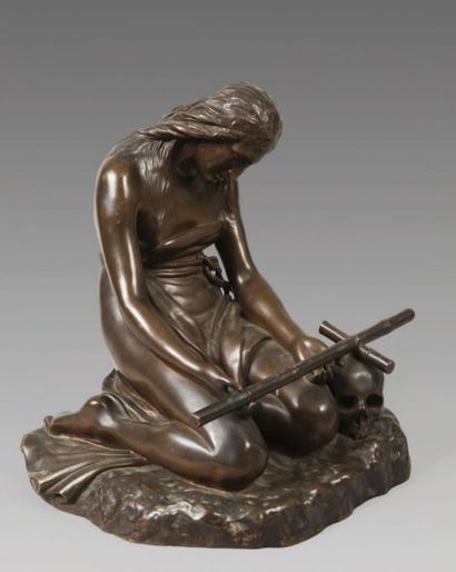 Ferdinand Barbedienne (1810-1892) Sainte Madeleine Bronze à patine brun clair nuancée....