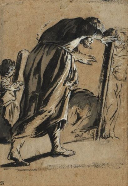 Léonard BRAMER (1594 1674), attribué à Figure d'homme avançant et penché vers l'avant...