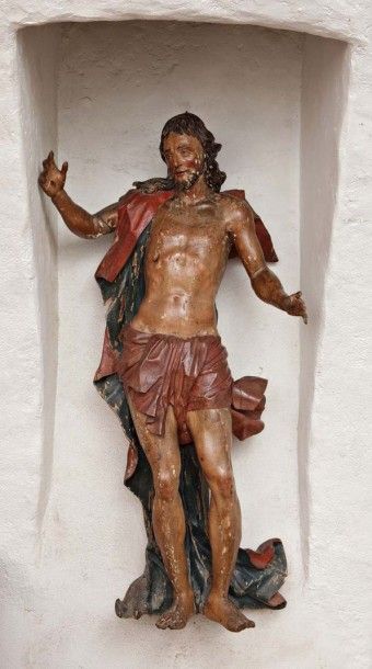 null Christ de Résurrection. Statue en bois polychromé. Est de la France, XVIIe siècle....