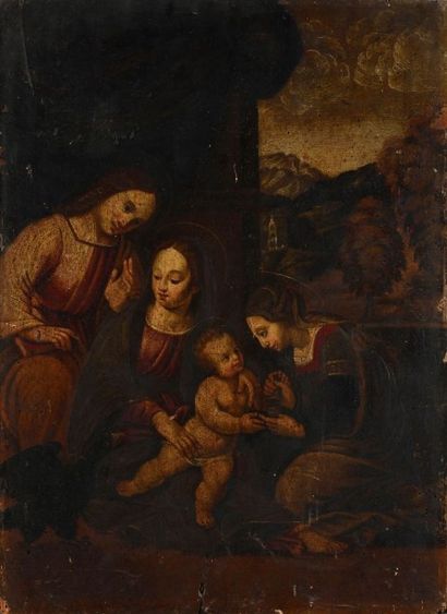 École ITALIENNE du XVIe siècle La Vierge à l'Enfant avec Marie Madeleine et un ange...