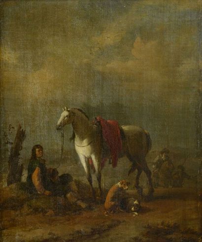 Johannes LINGELBACH (Francfort 1622 Amsterdam 1674) Le repos du chasseur près de...