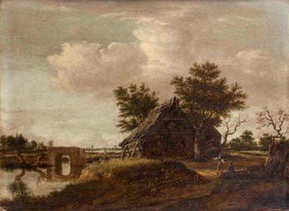 Dirk Rafaelsz CAMPHUYSEN (Gorkum 15861627) Fermes en bordure de rivière; à gauche,...