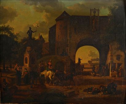 E. JeanLouis DEMARNE (17521829), atelier de Animaux à l'abreuvoir à la porte d'une...