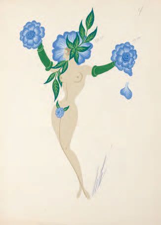 null Ingénues, fleurs bleues, mannequins
Exécuté le 20 juin 1957
Gouache sur papier
Signé...