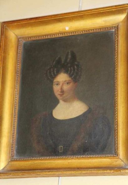 Ecole du XIXème siècle Portrait d'une élégante Huile sur toile, datée au dos 183...