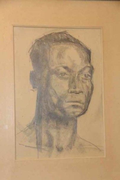 Ecole du XXème siècle Portrait d'homme Fusain 26x17.5cm Provenance: ancienne collection...
