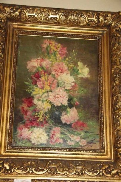 Yvonne THIVET (1888-1972) Bouquet de fleurs, 1906 Huile sur bois Signée en bas à...