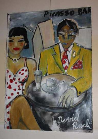 David RUCLI (XXème siècle) Picasso bar Huile sur toile Signée en bas à droite 130...
