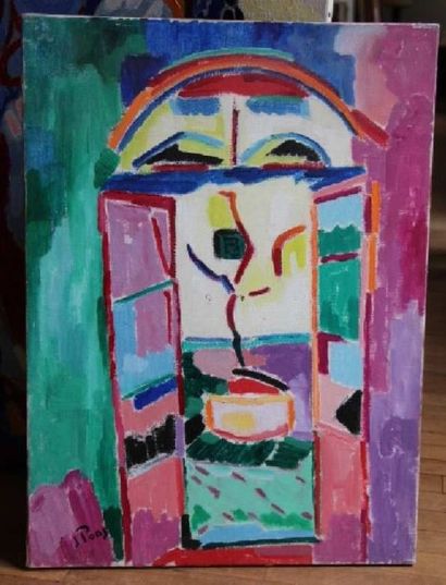 Jacques PONS (né en 1936) La porte fenêtre Huile sur toile signée en bas à gauche...