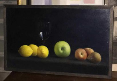 Jean Claude JANET (1918-2008) Nature morte aux pommes Huile sur toile signée en bas...