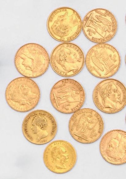 null Lot de six pièces de 20 francs or: trois Napoléon III tête avec lauriers (1901-1907-1907),...