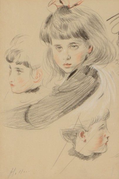 null TROIS ÉTUDES DE PORTRAIT, ELLEN, CIRCA 1896
Trois crayons et rehauts de pastel.
Signé...