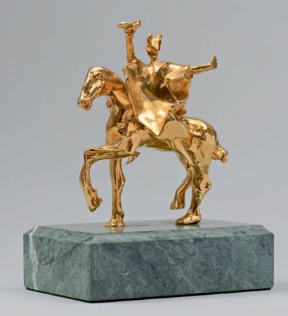 Salvador DALI (1909 -1989), d'après 
Cavalier de l'Apocalypse
Bronze à patine doré,...