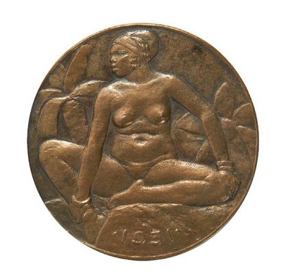 null PA ou BA Éléphant et africaine
Médaillon en bronze, monogrammé.
Diamètre: 10,3...