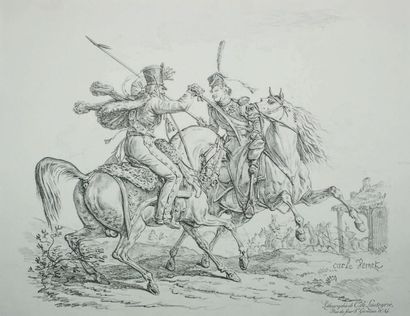 VERNET Carle (1758-1836) Combat d’un Hussard et d’un Cosaque Lithographie de Charles...
