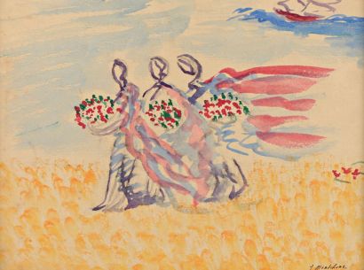 ISAAC MINTCHINE (1900-1941) «L’offrande des fleurs» Aquarelle sur carton, signée...
