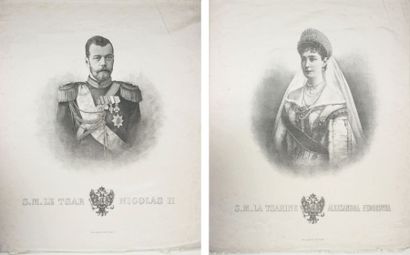 null Portrait du Tsar Nicolas II (1868-1918) & portrait de la Tsarine Alexandra Feodorovna...