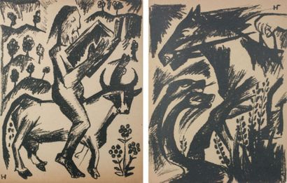 GONTCHAROVA Nathalie (1881-1962) Sept lithographies pour le poème de Alexeï Kroutchenykh:...