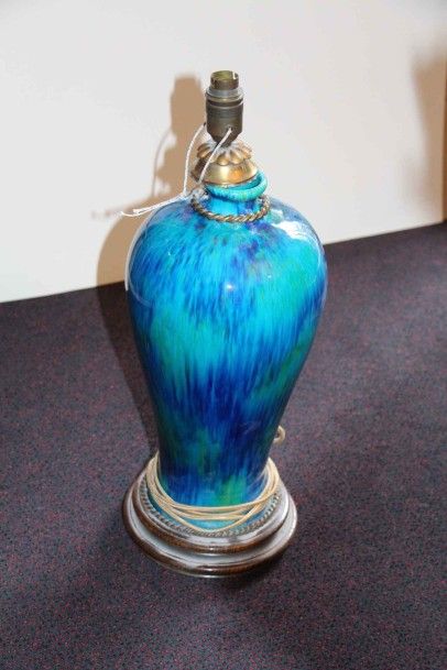 null Lampe en céramique à décor bleu turquoise