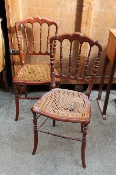 null Paire de chaises cannées à dossier à barreaux Style Napoléon III