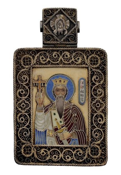 null Belle icône pectorale pendentif représentant Saint-Wladimir en vermeil 875 millièmes...