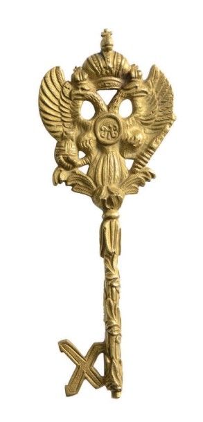 null Belle clé de chambellan en bronze doré finement ciselé, orné de l'aigle impériale...