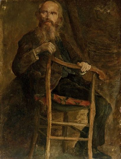 null Portrait d’un homme sur une chaise, possiblement Léon Tolstoï.
Huile sur panneau,...
