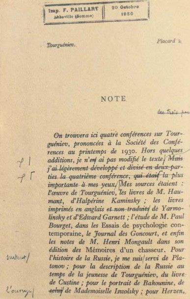 null MAUROIS, André. [Tourguéniev. Paris, Grasset, 1931].
In-12o de [250] pp. environ,...