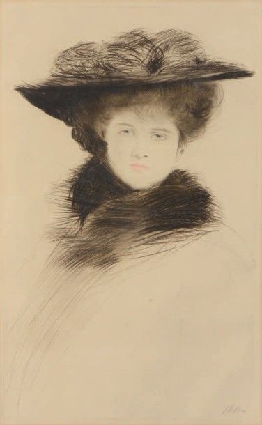 Paul César HELLEU (1859-1927) Jeune femme de face au chapeau et col de fourrure
Pointe...