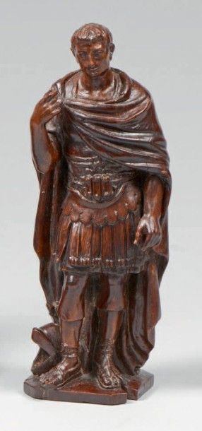 null Figure d'empereur romain en noyer sculpté et teinté.
Début du XIXe siècle (accident...