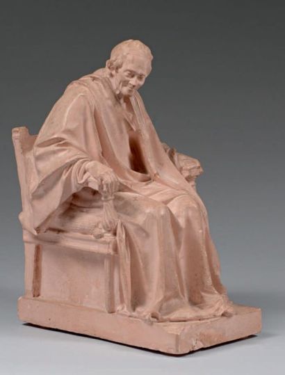 null Figure en plâtre patiné représentant le Voltaire assis d'après Jean-Antoine...