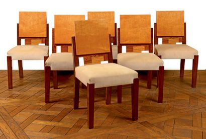 Michel DUFET (1888-1985) pour LE BUCHERON Suite de six chaises en placage d'érable...