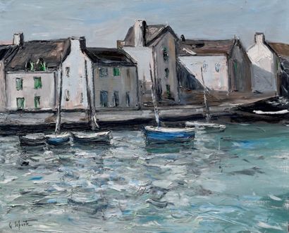 Georges LAPORTE (1926-2000) Port d'Haliguen, Quiberon
Huile sur toile, signée en...