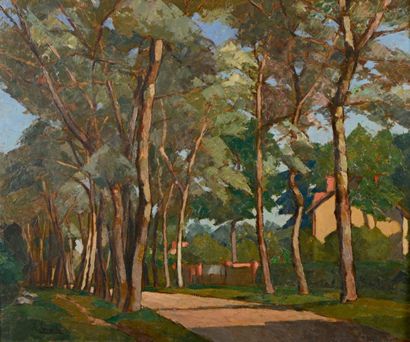 André LEVEILLE (Lille 1880 - Lille 1962) Paysage à Aix-les-Bains
Huile sur panneau,...