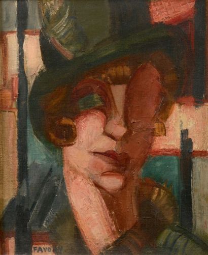 André FAVORY (1888-1937) Femme au chapeau
Huile sur toile, signée en bas à gauche.
Restaurations.
46...