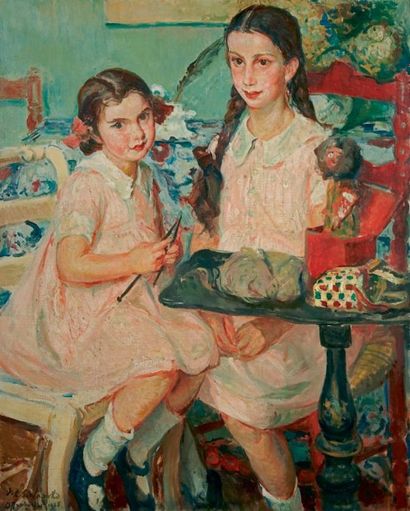 Jacques-Emile BLANCHE (1861-1942) Deux fillettes, 1935
Huile sur toile, signée, datée...